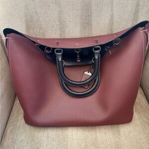 Coach Maroon and Black Leather Tote